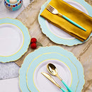 Mint Green Plastic Plates & Disposable Gold Plastic Silverware, Green Handle