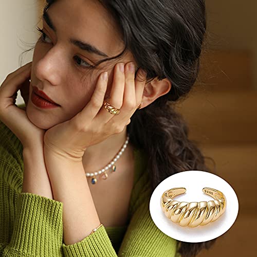 10PCS Gold Dome Chunky Rings for Women 18K Gold Plated Signet Rings