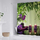 Allenjoy 72x72 inch Spa Shower Curtain Set with 12 Hooks Green Purple Aromatic Candles and Orchids Blooms Stones Bathroom Curtain Durable Waterproof Fabric Bathtub Sets Home Decor