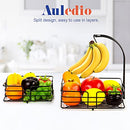 2-Tier Square Countertop Fruit Vegetables Basket Bowl Storage With Banana Hanger