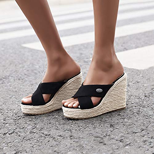 Women's Concise Platform Wedge Sandals Casual Slip On Casual Espadrille Mule Shoes