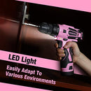 WORKPRO 12V Pink Cordless Drill and Home Tool Kit, 61 Pieces Hand Tool for DIY, Home Maintenance, 14-inch Storage Bag Included - Pink Ribbon