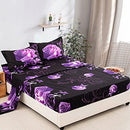 Purple Sheet Set Queen, 4 Piece Soft Microfiber Purple Rose Bedding Sheets Queen Bed