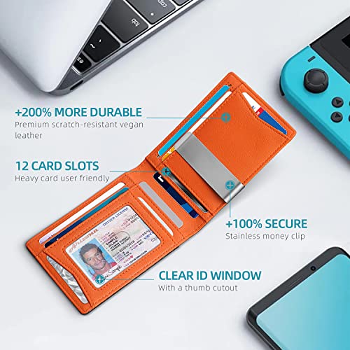 Wallet for Men Slim Larger Capacity with 12 Slots RFID Blocking Men's Wallet Gift Box