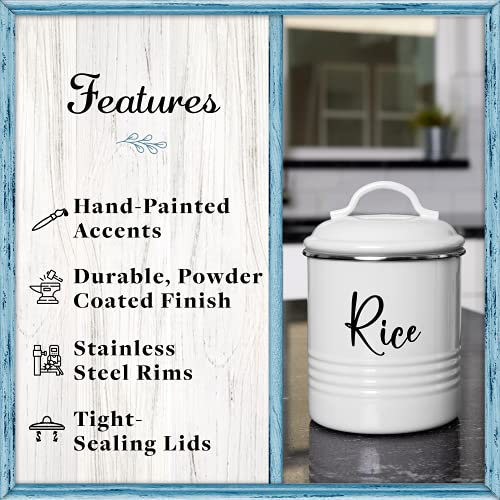 Home Acre Designs Kitchen Canisters Set of 3 - Airtight Flour, Pasta & Rice Containers - Rustic Farmhouse Canister Jars - White