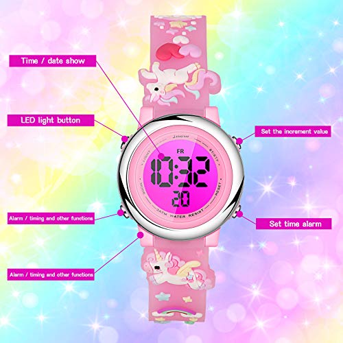 2 Pieces Kids Unicorn Watch Toddler Watch and Silicone Wristband Cute 3D Kids Digital Watch