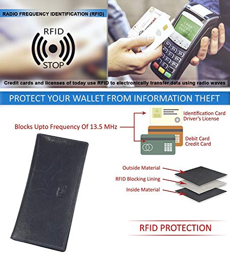 Mens Vintage Genuine Leather RFID Blocking Long Wallet Bifold Wallets For Men