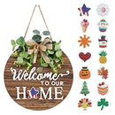 Seasonal Welcome Sign Front Door Decoration, Rustic Round Wood All Seasons
