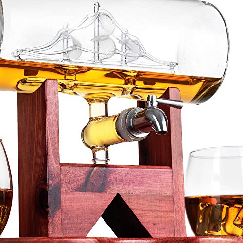 Whiskey Decanter Set, Liquor Dispenser for Home Bar,1250ml Ship & 2 Whiskey Glasses