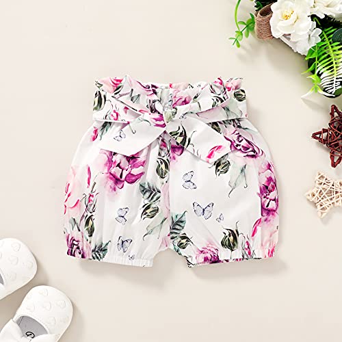 Baby Girl Clothes Infant Summer Outfits Set Ruffle Sleeve Romper and Floral Shorts with Headband (Sleeveless Purple, 90, 12_months)