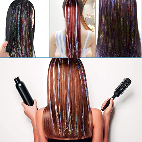 47 Inches Hair Extension Tinsel with Tool 12 Colors 2400 Strands Hair Extension Tinsel Kit