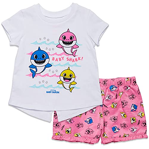 Baby Shark Baby Girls French Terry T-Shirt Shorts Set Pink/White 12 Months