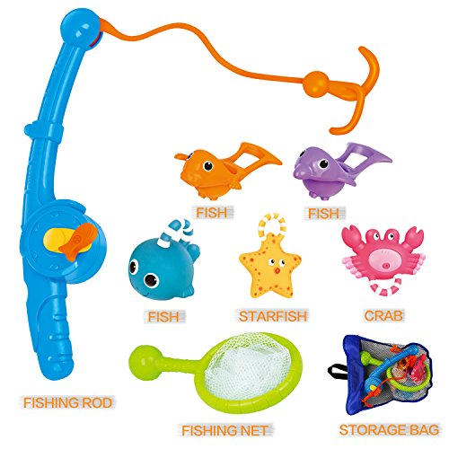 Fishing Floating Squirts Toy and Water Scoop with Organizer Bag(8 Pack)