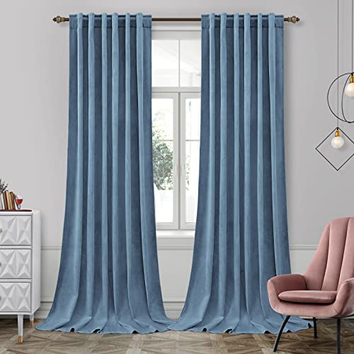 Stone Blue Velvet Curtains 52 X 84 Inches, 2 Panels Light Blue Room Darkening Curtains/Drapes