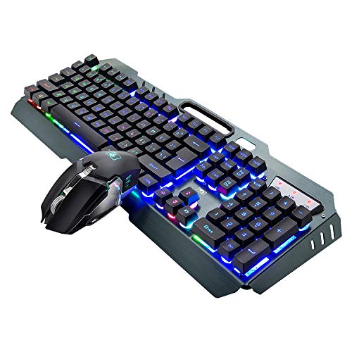 Wireless Gaming Keyboard and Mouse,Rainbow Backlit Rechargeable Keyboard