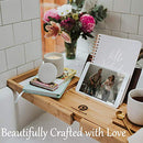 Pristine Bamboo Bath Caddy Tray for Tub-with iPad iPhone Book / Wine Glass Holder