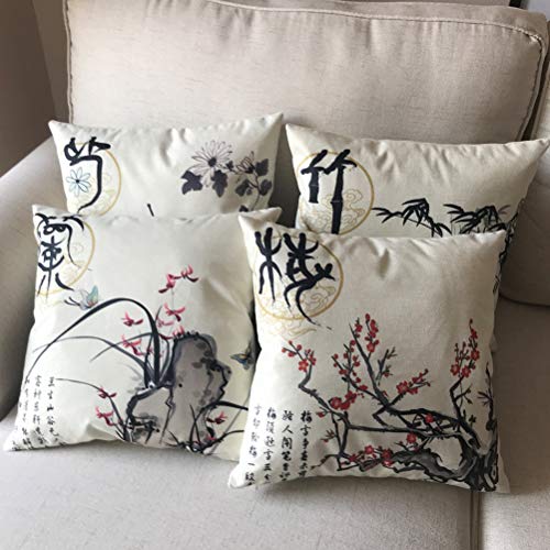 Ink Wash Painting Throw Pillow Cover Plum Blossom Chrysanthemum Orchid