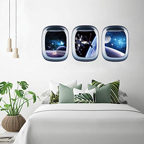 3 Pcs Universe Astronaut Space Capsule Window Wall Decals 3D Planet Spacecraft