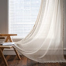 Bohemian Crochet Knitting Curtains Tassels 84 Inches Long,Rod Pocket Boho Cotton Lace Window Drapes