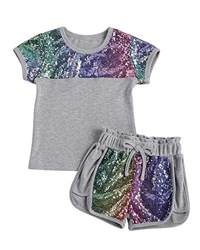 Toddler Baby Girl Summer Clothes Outfit Set 2Pcs (D-Gray, 2-3T)