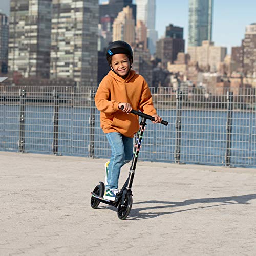 Folding Kick Scooter, Black - Wide Deck, Rear Foot Brake