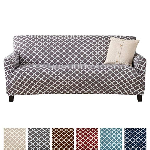One Piece Stretch Couch Cover. Strapless Sofa Cover for Living Room.  (Sofa, Charcoal)
