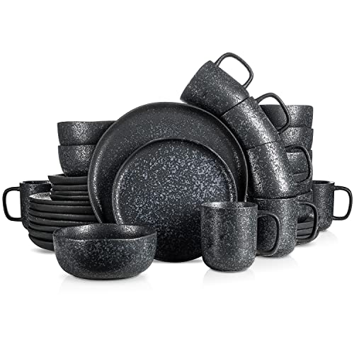 Stone Lain Tom Rustic Stoneware Dinnerware Set for 8, Black and White Reflection