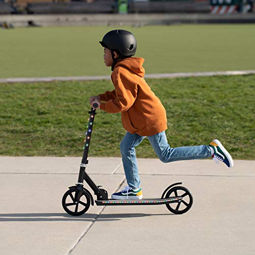 Folding Kick Scooter, Black - Wide Deck, Rear Foot Brake