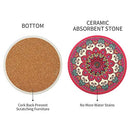 Set of 8 Coaster for Drinks Absorbent Mandala Ceramic Coasters with Cork Base Decor