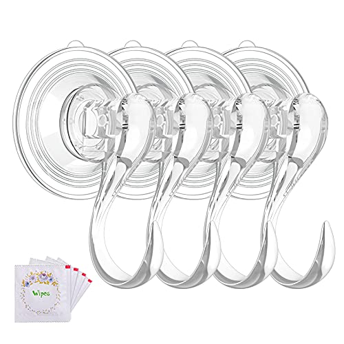 Suction Cup Hooks, Small Clear Heavy Duty Vacuum Suction Hooks with Wipes Removable S