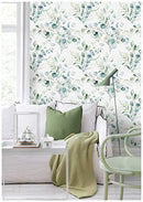 Peel and Stick Wallpaper Green/White Eucalyptus Leaf Floral Wall Mural
