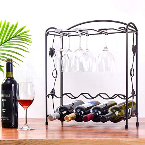 Wine Rack with Glass Holder, Wine Racks Countertop, Metal Wine Glass Holder