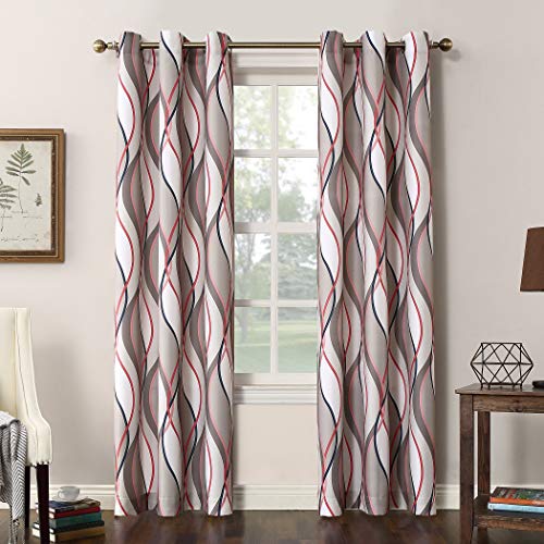 No. 918 Intersect Wave Print Casual Textured Curtain Panel, Nickel, 48" x 84"