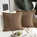 Pack of 2 Farmhouse Throw Pillow Covers Burlap Linen Trimmed Tailored Edges