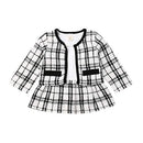 Toddler Baby Girl Plaid Skirt Set Long Sleeve Jacket Coat Tops Party Dress Tutu Skirt Fall Outfit Clothes (Black+White,6-12Months)