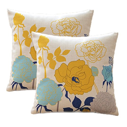 Blue and Yellow Pillow Covers Decorative for Couch Sofa Pack of 2