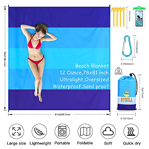 Beach Blanket 78''×81'' 4-7 Adults Oversized Lightweight Waterproof Sandproof Beach