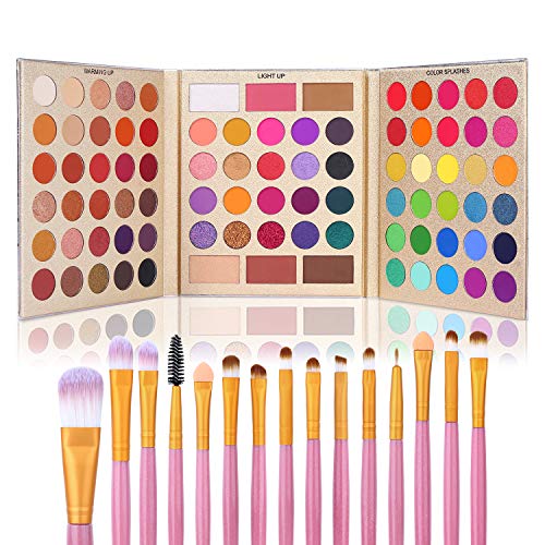 Professional 86 Colors Eyeshadow Palette with 15pcs Makeup Brushes Set All in One