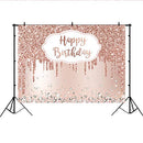 Pink Rose Golden Birthday Party Backdrop Glitter Diamonds Happy Birthday Background