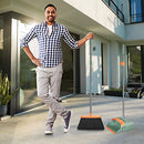 Broom and Dustpan Set for Home, Stand Up Broom and Dustpan (Green&Orange)