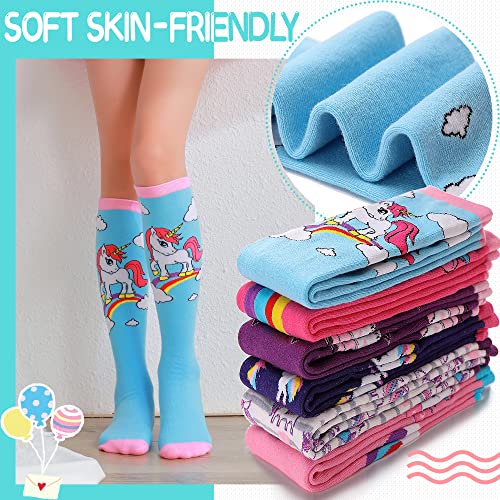 Kids Girls Knee High Socks Unicorn Gifts kawaii Long Boot 6 Pack Stocking Stuffer (Unicorn H)
