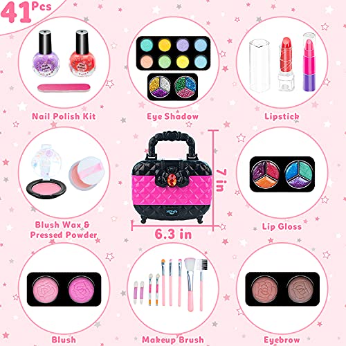 Hollyhi 41 Pcs Kids Makeup Toy Kit for Girls, Washable Makeup Set Toy