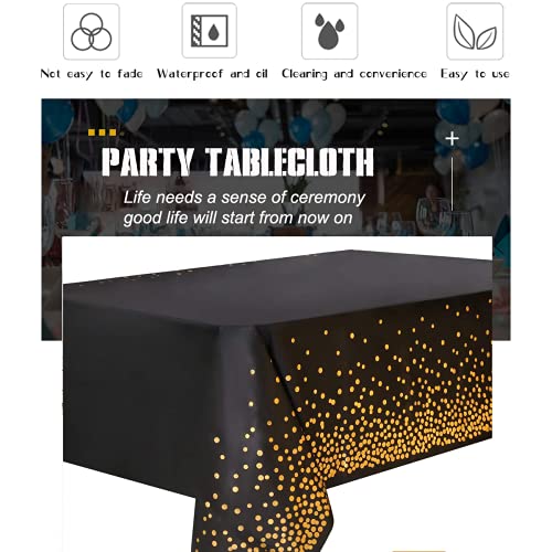 2 Pack Black and Gold Tablecloth for Rectangle Tables Gold Dot Disposable Tablecloths