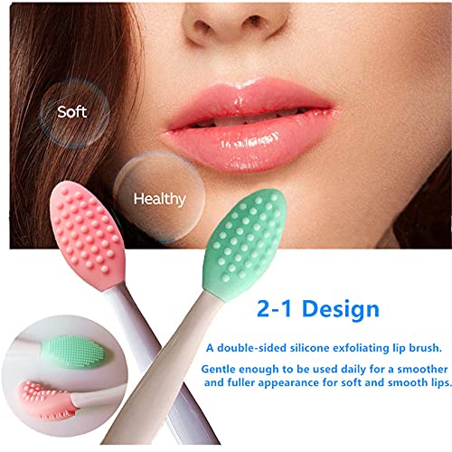 3 PCS Lip Scrub Brush, Double-Sided Silicone Exfoliating Lip Brush