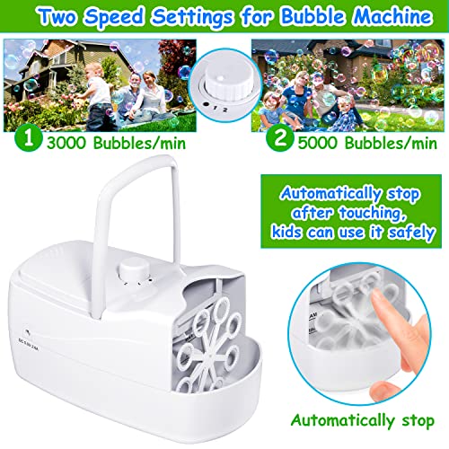 Automatic Bubble Blower Portable Bubble Maker with 2 Speeds,5000+ Bubbles Per Minute