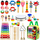 33Pcs 18 Types Wooden Percussion Instruments Tambourine Xylophone Toys