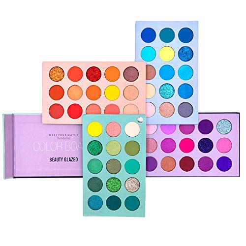 60 Color Eyeshadow Palette, 4 in 1 Board High Pigmented Glitter Matte Eye Shadow