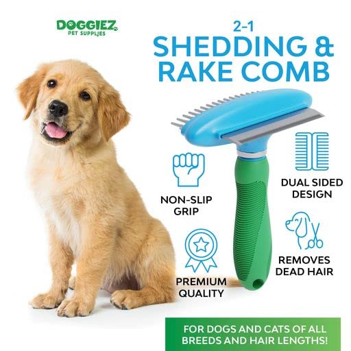 2-in-1 Dog Brush for Shedding & Undercoat Rake Dog Hair Brush - Cat Grooming