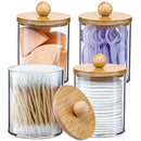 4 Pack Qtip Holder Dispenser with Bamboo Lids - Apothecary Jar Containers for Vanity