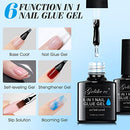 6 in 1 Nail Glue Gel for Acrylic Nails Long Lasting, Curing Needed UV Extension Glue